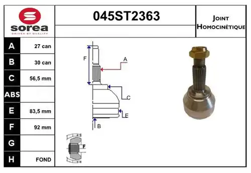 каре комплект, полуоска STARTCAR 045ST2363