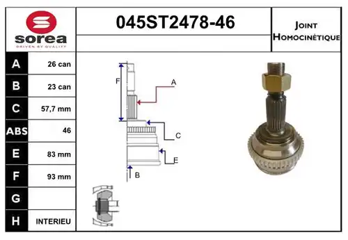 каре комплект, полуоска STARTCAR 045ST2478-46