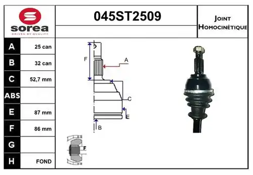 каре комплект, полуоска STARTCAR 045ST2509