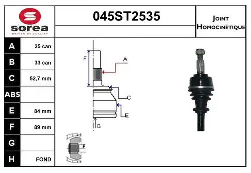 каре комплект, полуоска STARTCAR 045ST2535