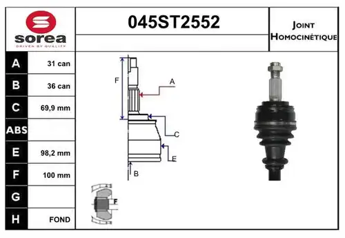 каре комплект, полуоска STARTCAR 045ST2552