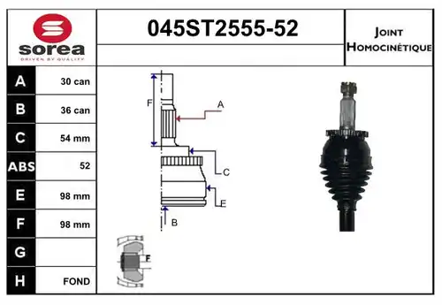 каре комплект, полуоска STARTCAR 045ST2555-52