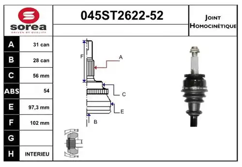 каре комплект, полуоска STARTCAR 045ST2622-52