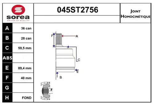 каре комплект, полуоска STARTCAR 045ST2756