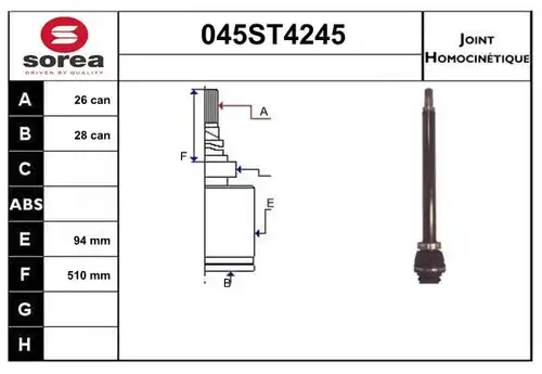 каре комплект, полуоска STARTCAR 045ST4245