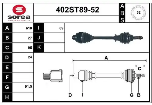 полуоска STARTCAR 402ST89-52