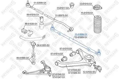 аксиален шарнирен накрайник, напречна кормилна щанга STELLOX 55-61008-SX
