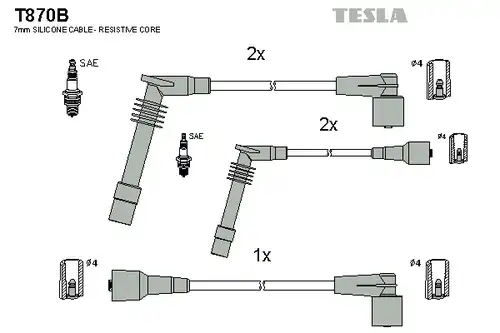 комплект запалителеи кабели TESLA T870B