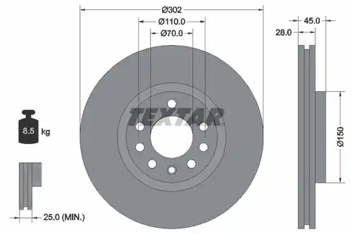 спирачен диск TEXTAR 92118300