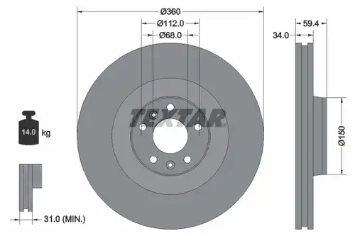 спирачен диск TEXTAR 92122203