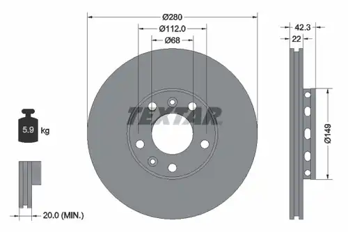 спирачен диск TEXTAR 92152200