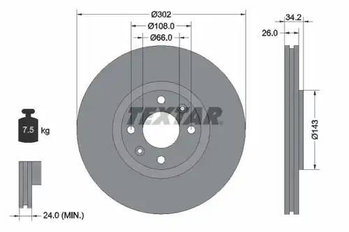 спирачен диск TEXTAR 92168500