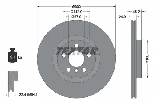 спирачен диск TEXTAR 92274405