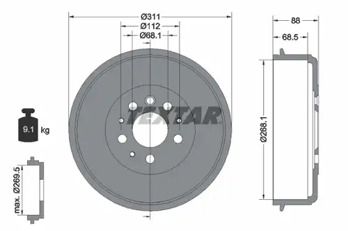 спирачен барабан TEXTAR 94012400