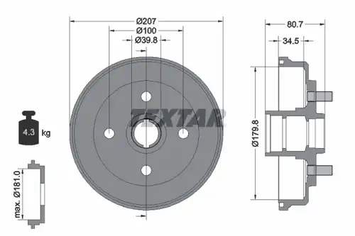 спирачен барабан TEXTAR 94017800