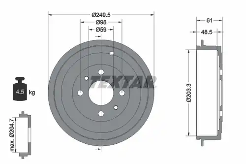 спирачен барабан TEXTAR 94019900