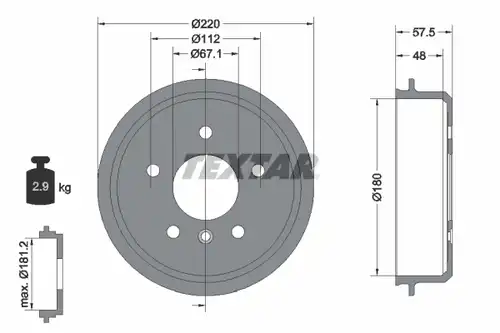 спирачен барабан TEXTAR 94020200