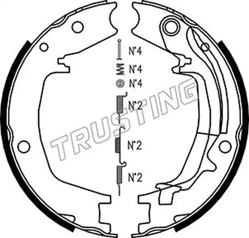 комплект спирачна челюст, ръчна спирачка TRUSTING 046.215K