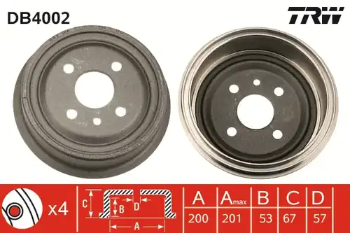 спирачен барабан TRW DB4002