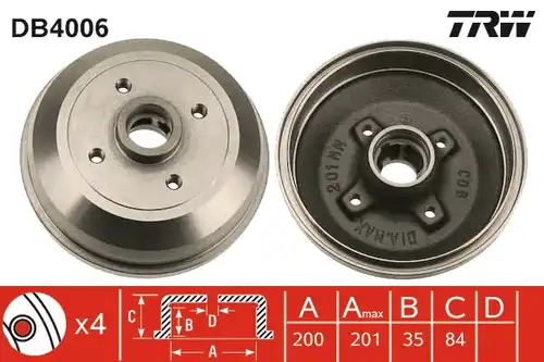 спирачен барабан TRW DB4006