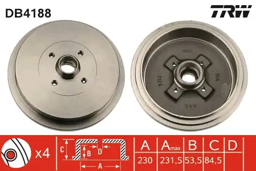 спирачен барабан TRW DB4188