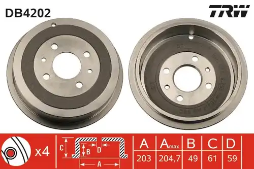 спирачен барабан TRW DB4202