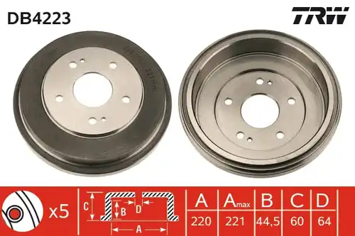 спирачен барабан TRW DB4223