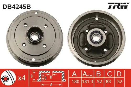 спирачен барабан TRW DB4245B