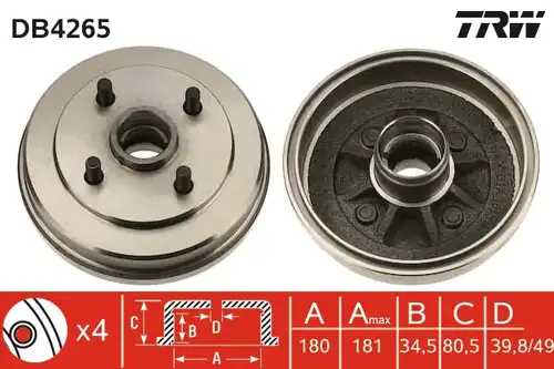 спирачен барабан TRW DB4265