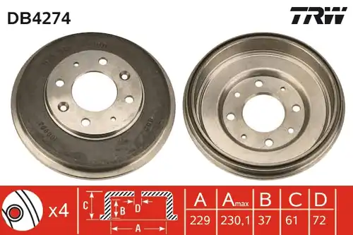 спирачен барабан TRW DB4274