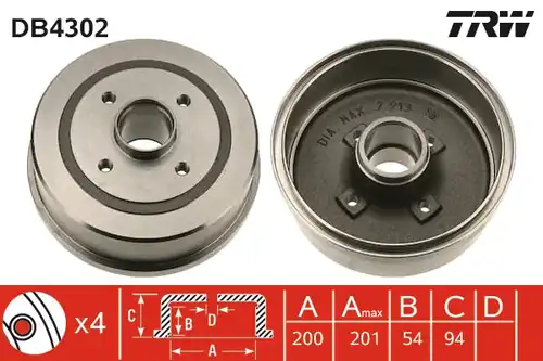 спирачен барабан TRW DB4302