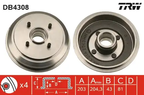 спирачен барабан TRW DB4308