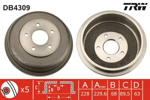 спирачен барабан TRW DB4309