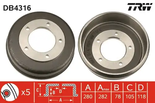 спирачен барабан TRW DB4316