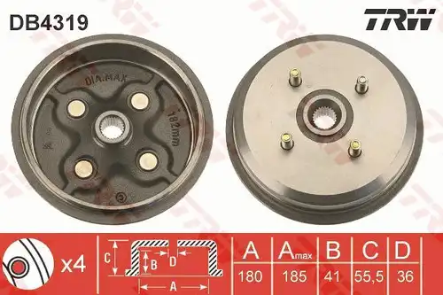 спирачен барабан TRW DB4319