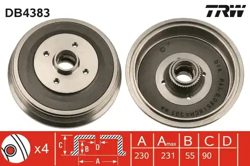 спирачен барабан TRW DB4383