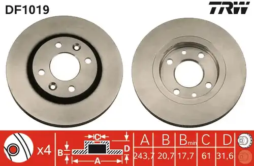 спирачен диск TRW DF1019