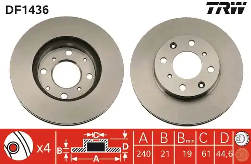 спирачен диск TRW DF1436