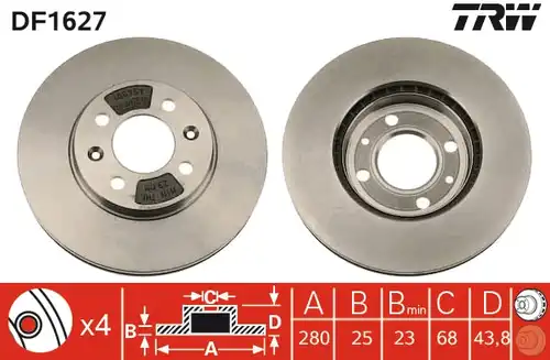 спирачен диск TRW DF1627