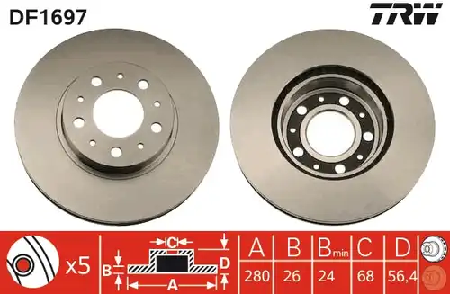 спирачен диск TRW DF1697