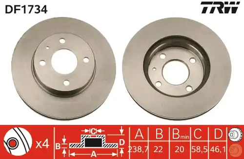 спирачен диск TRW DF1734