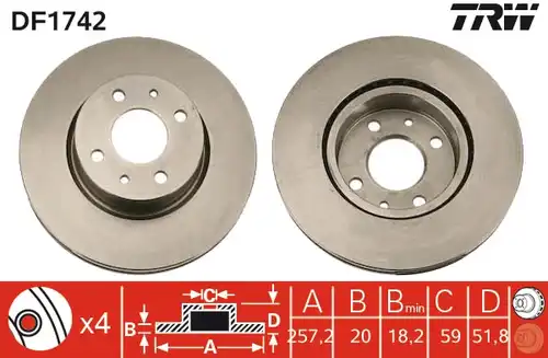 спирачен диск TRW DF1742