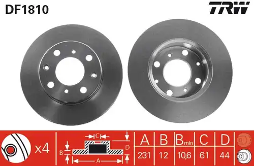 спирачен диск TRW DF1810