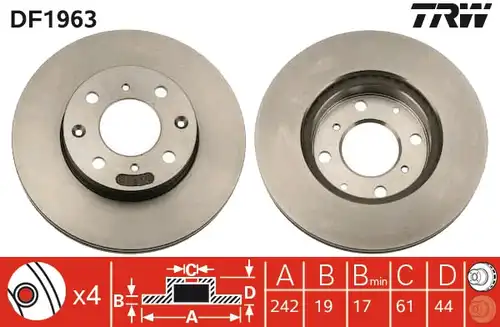 спирачен диск TRW DF1963