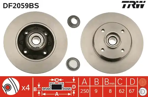 спирачен диск TRW DF2059BS