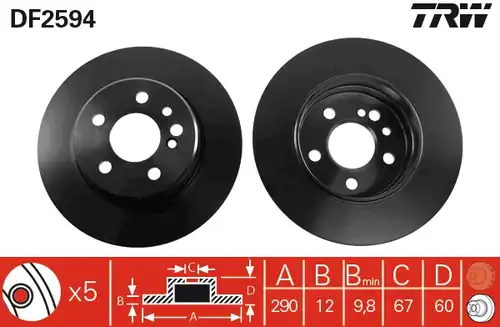 спирачен диск TRW DF2594
