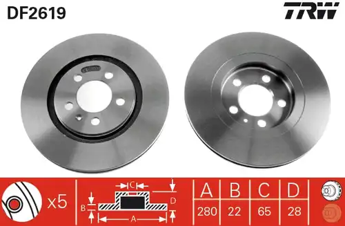спирачен диск TRW DF2619