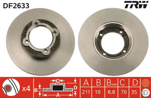 спирачен диск TRW DF2633