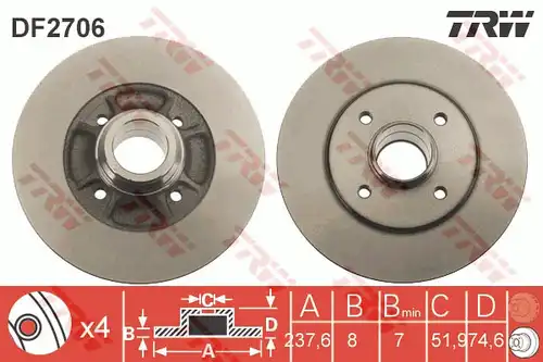 спирачен диск TRW DF2706