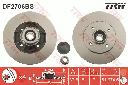 спирачен диск TRW DF2706BS